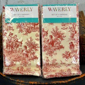 NWT (2) Packages of Waverly Red Toile Rustic Life Set of Four Napkins